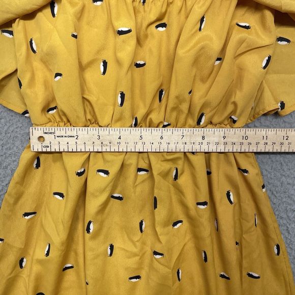 Everly Sleeveless Mini Dress Womens Small Yellow Penguin Print Flowy Tiered - Picture 5 of 15